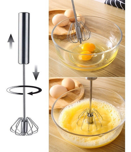 Kit 2 Batedor Fue De Claras Ovos Giratório Bolos Cremes De Aço Inox Universal 35cm