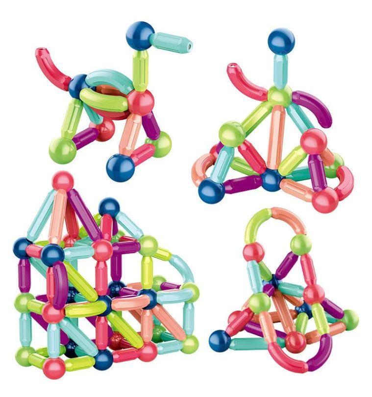 Conjunto de ímã Bolas E Varas Magnéticas Brinquedo Para Crianças 68/ 128 peças