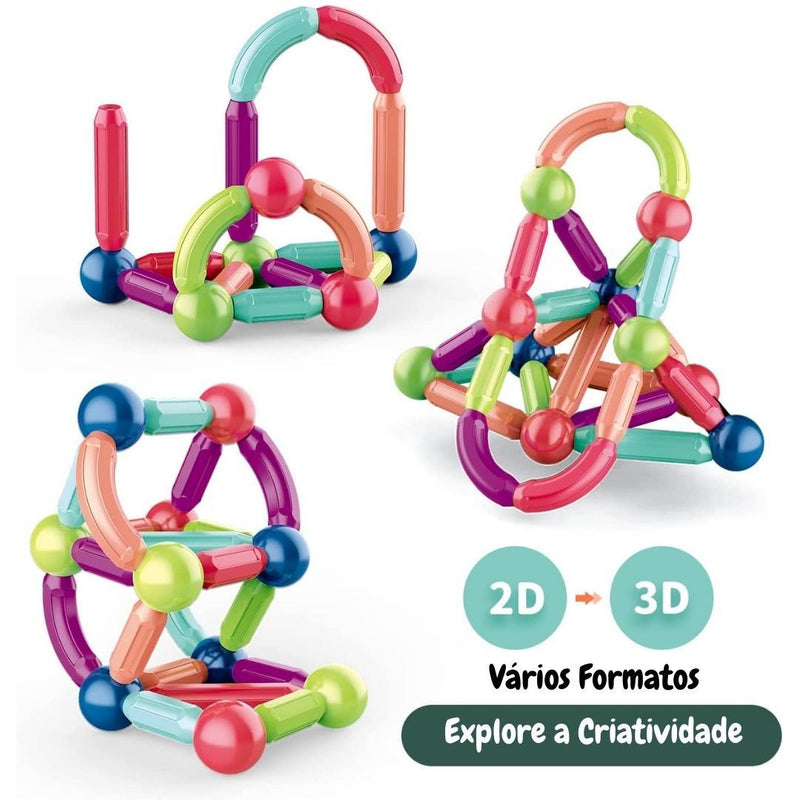 Conjunto de ímã Bolas E Varas Magnéticas Brinquedo Para Crianças 68/ 128 peças